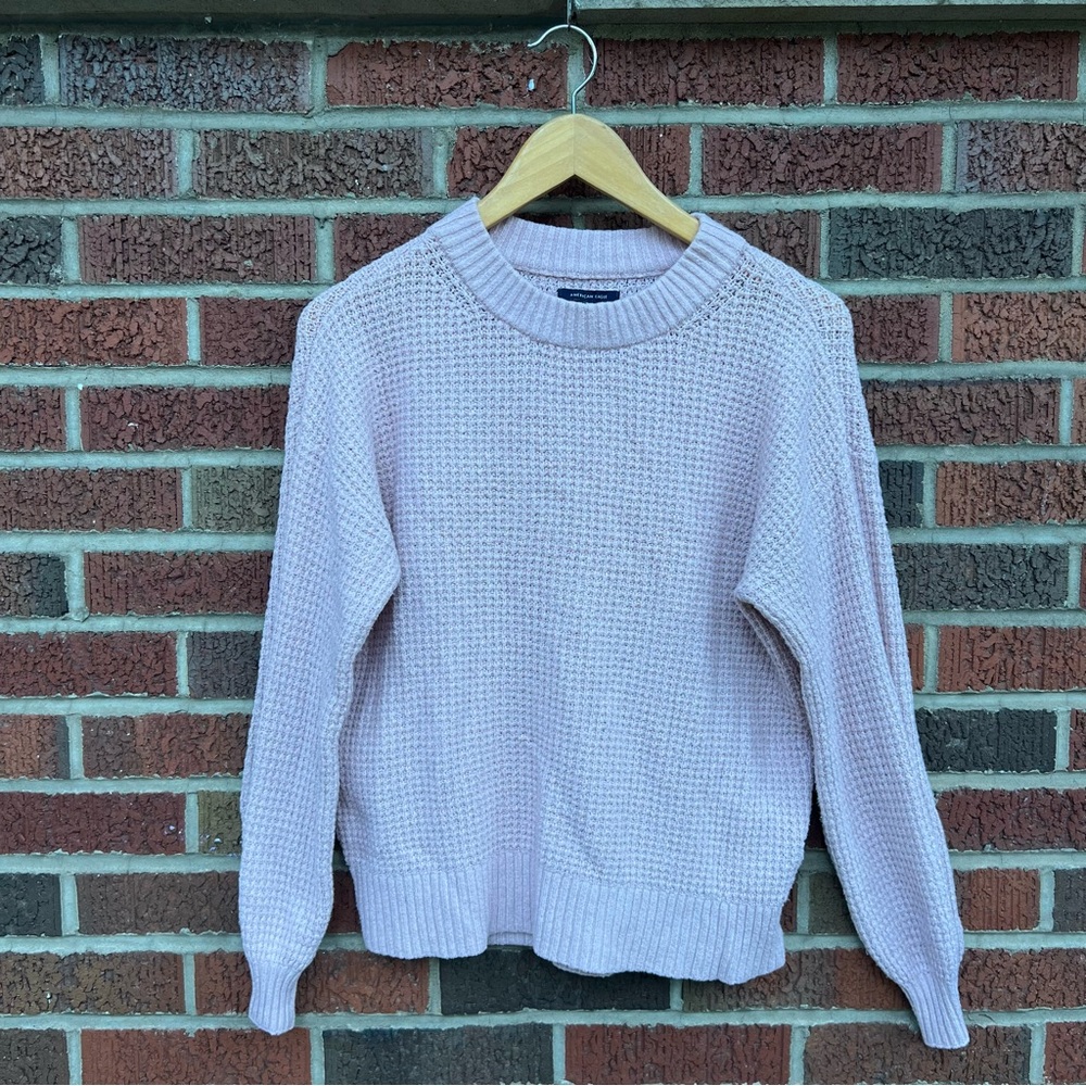 American Eagle Light Pink Waffle Knit Pullover Sweater